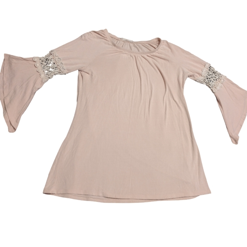 Pomelo Light Pink Blouse with Crochet Flare Sleeves